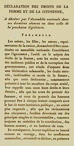 First page of Declaration of the Rights of Woman and the Female Citizen